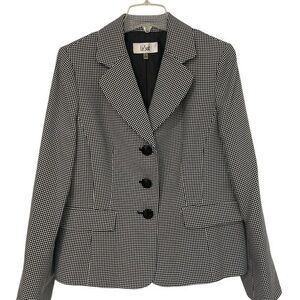 Le Suit Women's 3 Button tailored houndstooth black Blazer Jacket Size 12